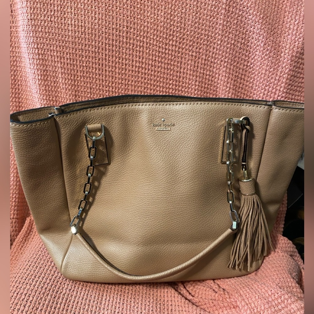 Kate Spade Beige Leather Tote with Chain Straps